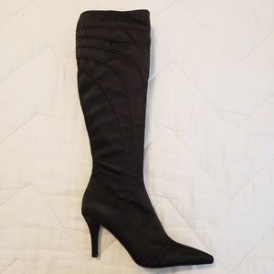 DKNY Black Satin Knee High Boot